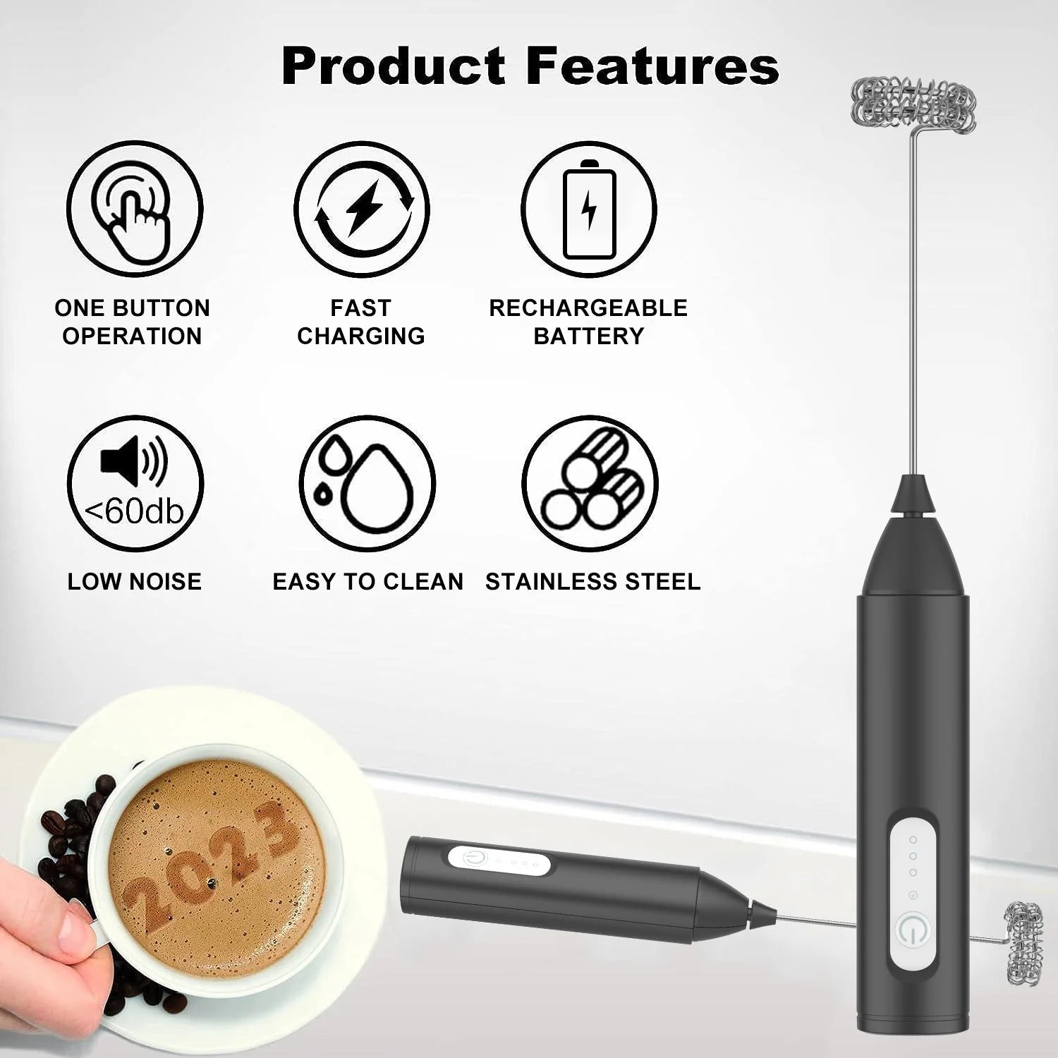 Mini laca para el cabello recargable por USB | Batidora eléctrica de 3 velocidades para café, capuchino y huevos – Oferta limitada | HealthNovas